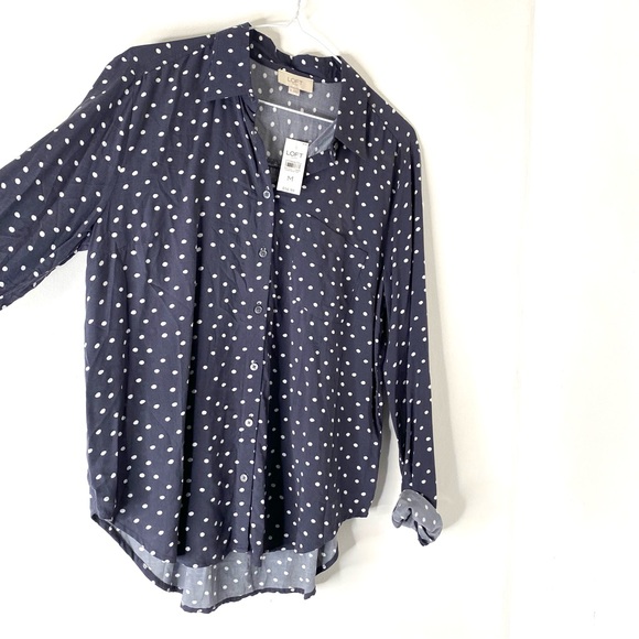 LOFT Navy White Polka Dot Button Blouse NWT - Picture 3 of 7
